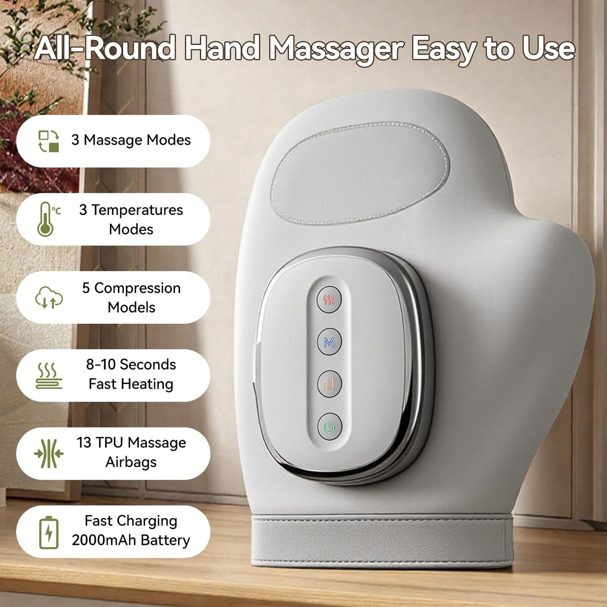 Heated Compression Hand Massager with 3 Heat Settings